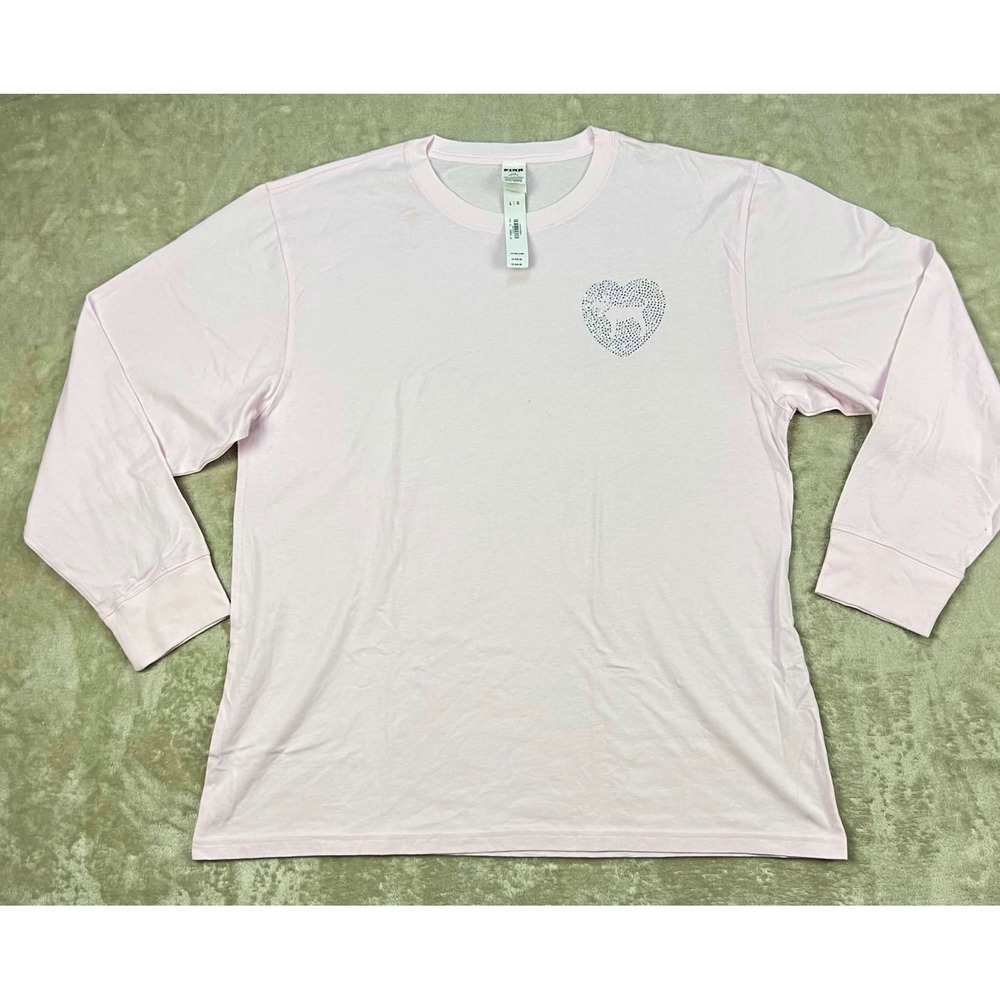 PINK Victoria's Secret Light Pink Long Sleeve Heart Rhinestone Logo Tee Large